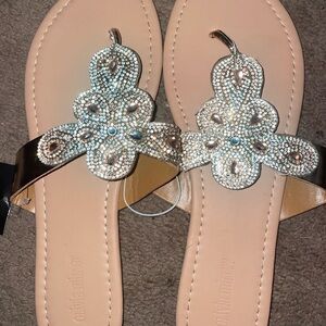 Olivia Miller Black Jeweled Thong Sandals